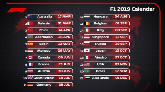 calendario f1 2019